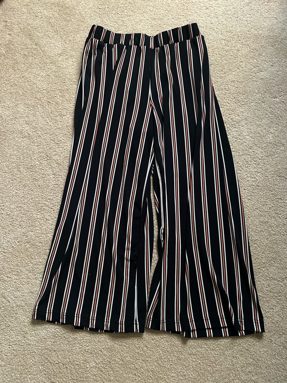 Banana Republic Factory Navy Striped Wide-Leg Pants with Peach and White Stripes